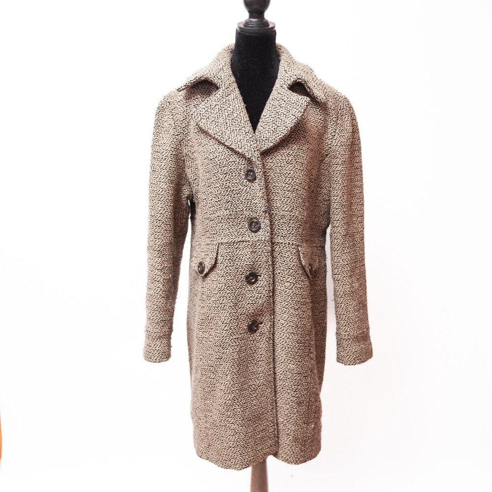 VTG Y2K 90s Giacca Wool Blend Coat Long Black Cream Mobwife Classic Artist XL